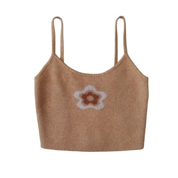 LA Hearts Orange Soft Tight Knit Flower Design Cropped Tank Top Women's Medium - Picture 1 of 12